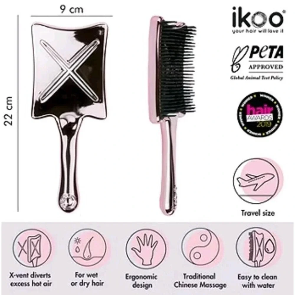Ikoo Rose Gold Paddle Brush for Women - Detangling & Smooth Styling